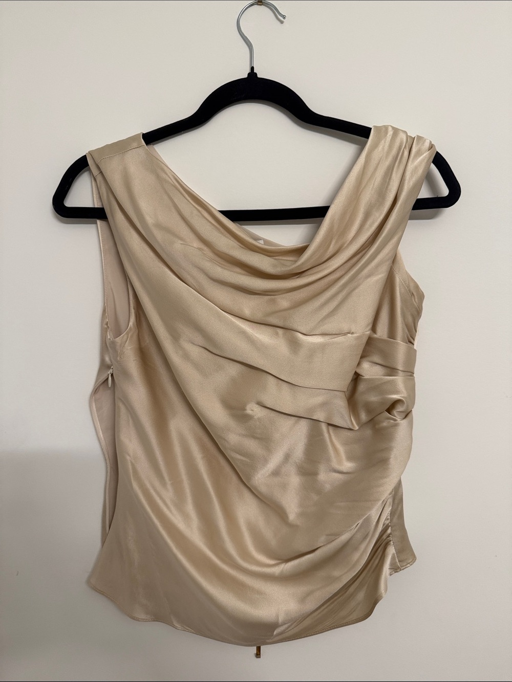 Reformation Champagne Silk Draped Cowl Neck Camisole